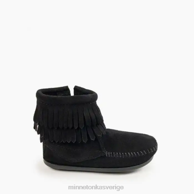Minnetonka barn dubbla fransar med dragkedja i sidan HTZ4DP463 Skodon svart