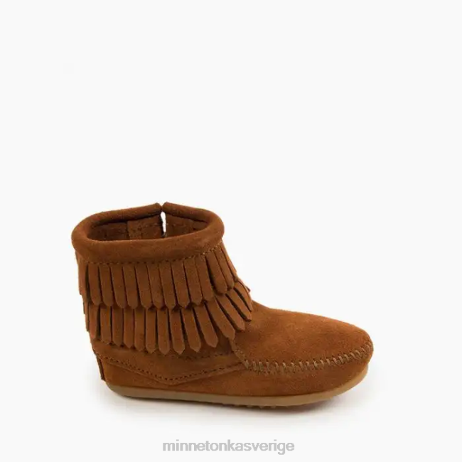 Minnetonka barn dubbla fransar med dragkedja i sidan HTZ4DP464 Skodon brun