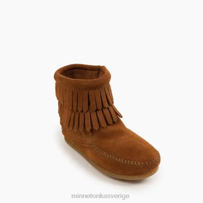 Minnetonka barn dubbla fransar med dragkedja i sidan HTZ4DP464 Skodon brun