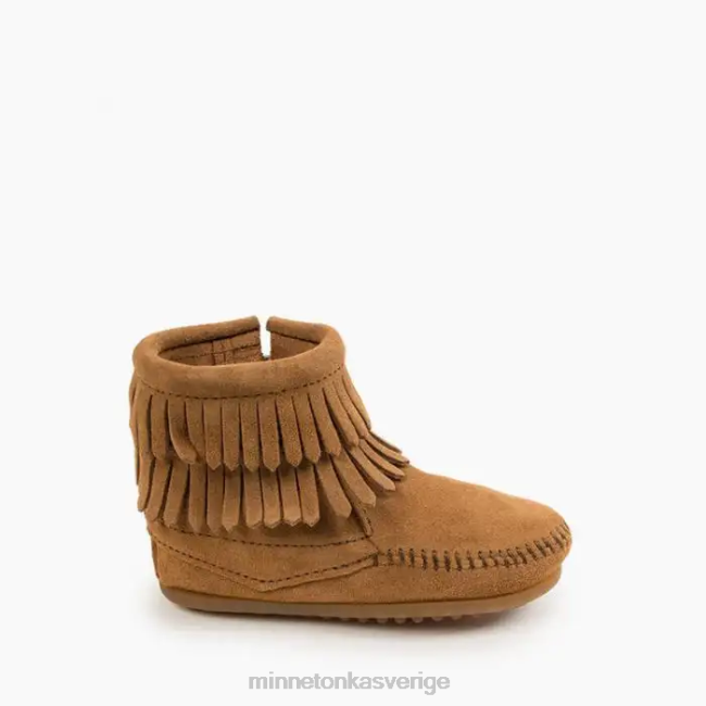 Minnetonka barn dubbla fransar med dragkedja i sidan HTZ4DP466 Skodon taupe